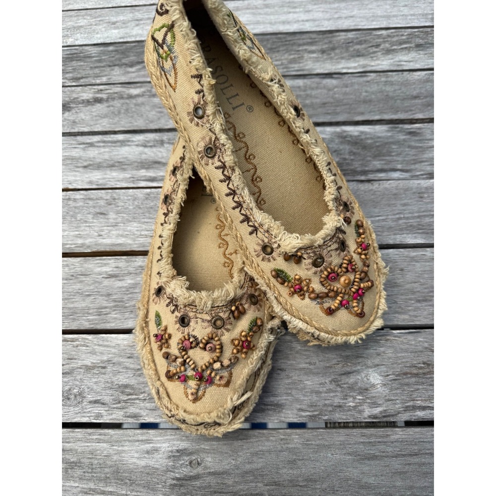 Rasolli Women's 7.5 Beaded Embroidered Canvas Espidrille Boho Flats Slip-On